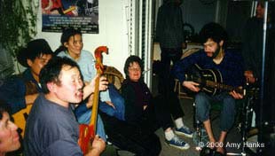 photo: Paul and Kongar-ol Ondar and company having a party at Paul's house in Jan 2000